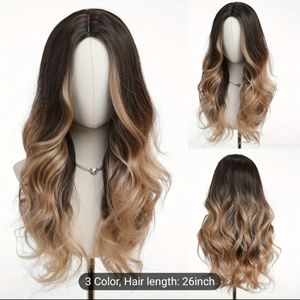 26 Inch Synthetic Women's Wig Brown Long Wavy Hair With Highlight Elegant Sassy
